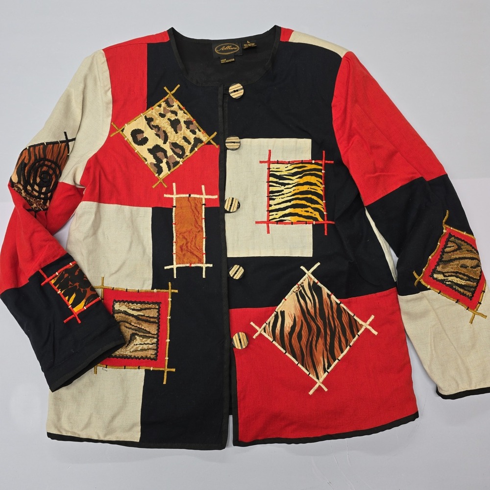 Vintage Allure Patchwork Animal Print Jacket‎ Women's Size L Multi Color